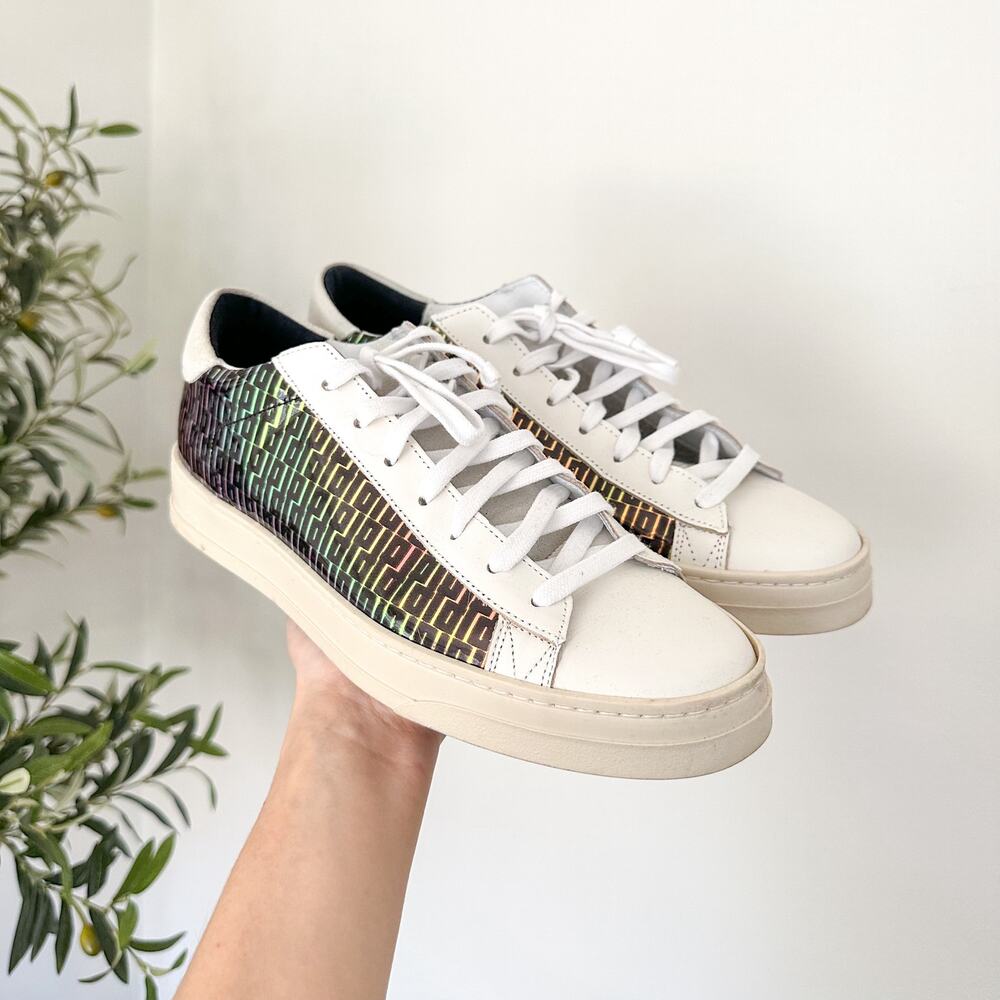 P448 Jack Monogram Holographic Lace Up Low Top Leather Sneakers White 38